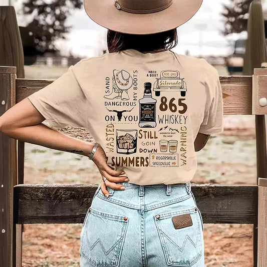 Camiseta de manga corta con cuello redondo y estampado de Tauro para mujer, estilo informal de verano occidental