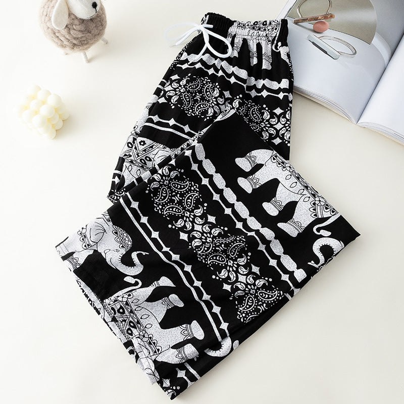 Women Casual Elephant Print Beach Pants