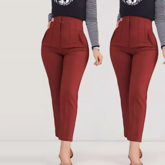 Pantalones casuales de cintura alta de color sólido para mujer