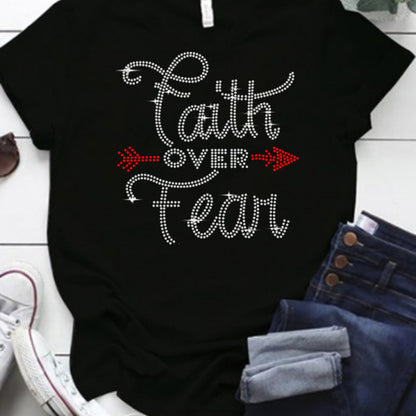 Women Casual Loose Plus Size Round Neck Short-Sleeved Diamond Lettering Graphic T-Shirt