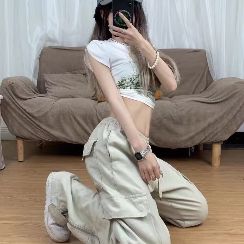 Pantalones cargo casuales de color sólido a la moda para mujer