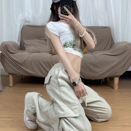 Pantalones cargo casuales de color sólido a la moda para mujer