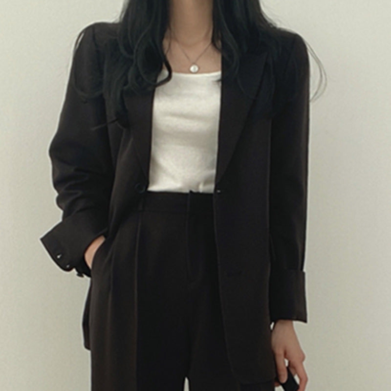 Women Solid Color Temperament Long Sleeve One Breasted Blazer And Casual Pants