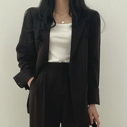 Women Solid Color Temperament Long Sleeve One Breasted Blazer And Casual Pants