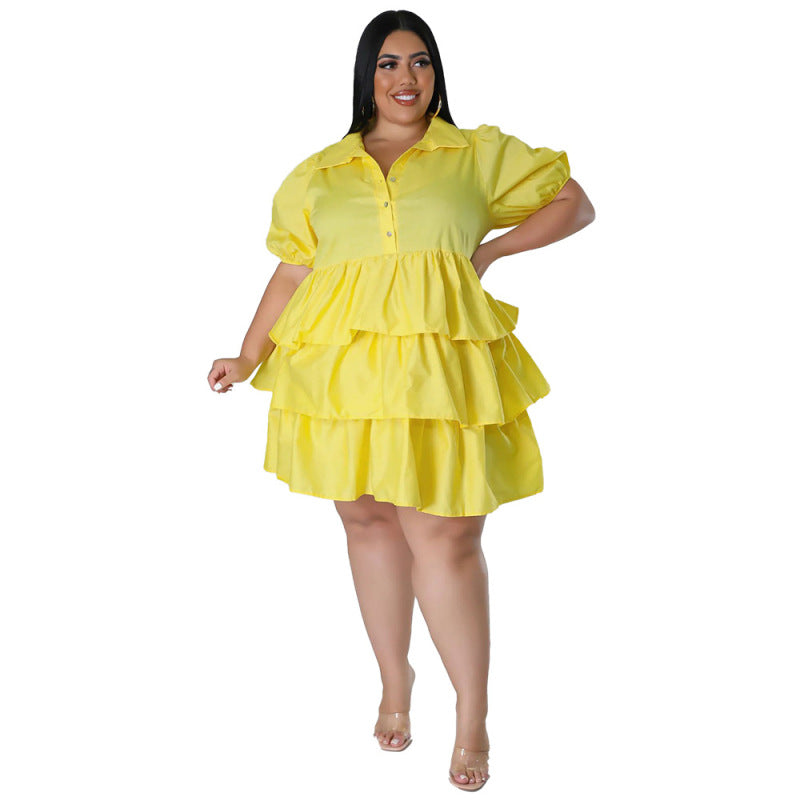 Women Casual Loose Plus Size Solid Color Dress