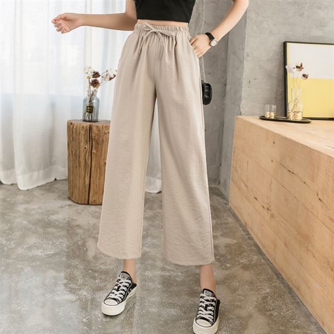 Women'S Fashion Casual Loose High Waist Thin Drape Cropped Pants
