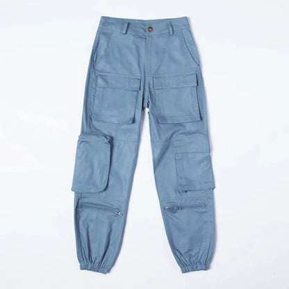 Fashion Women Multi-Pocket Loose Overalls High Waist Casual Solid Color Loose Jogger Pants