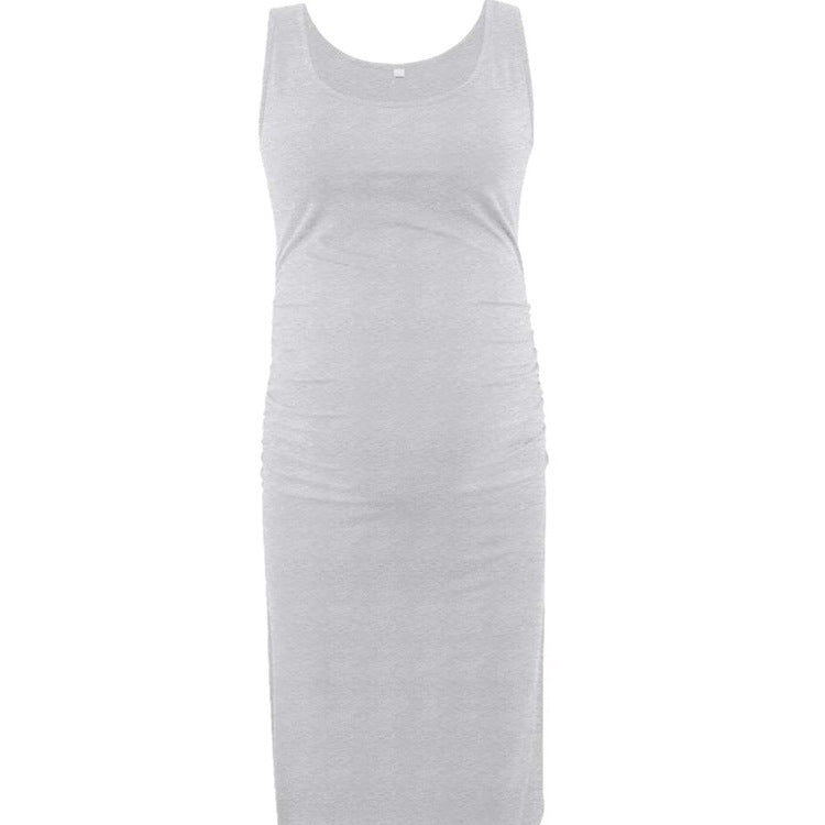 Vestido informal de verano para embarazadas, de color liso, con cuello redondo y sin mangas