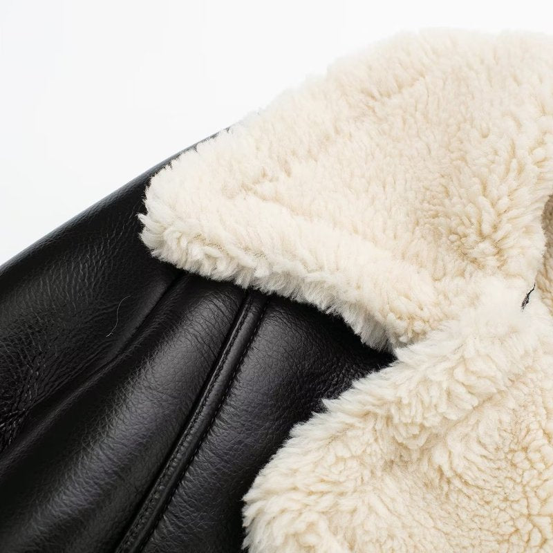 Chaqueta de felpa de PU informal de invierno para mujer