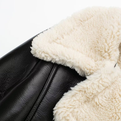Chaqueta de felpa de PU informal de invierno para mujer