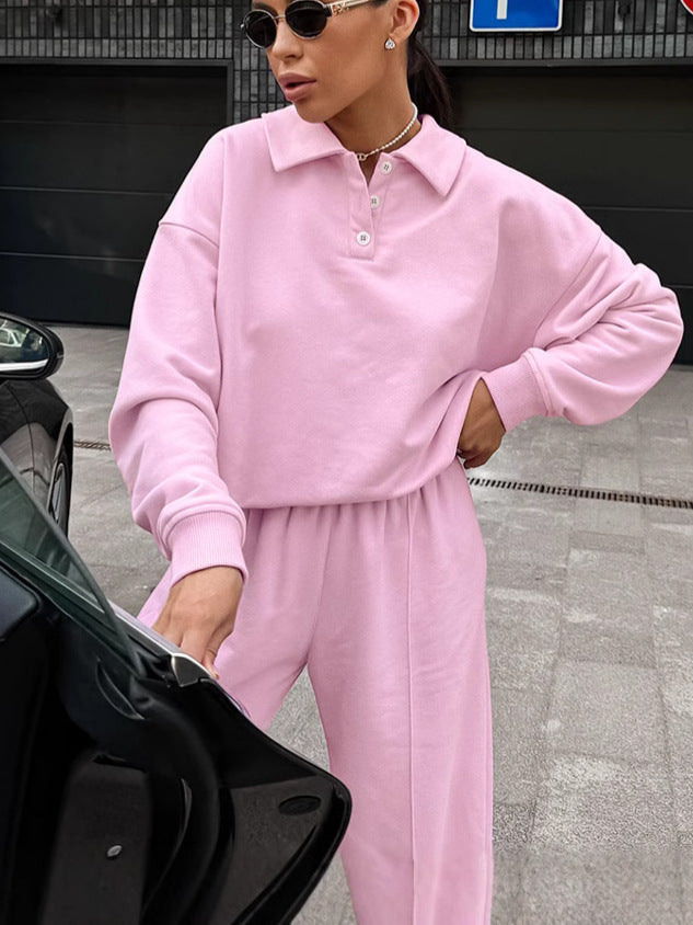 Conjunto informal de dos piezas con forro polar de color liso para mujer