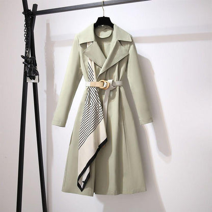 Women Fashion Casual Solid Color Silk Scarf Belt Long Sleeve Coat Jacket