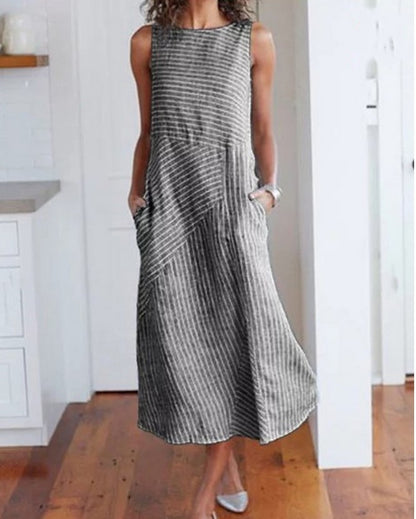 Women'S Plus Size Fashion Casual Stripe Sleeveless Plus Size Midi Dress