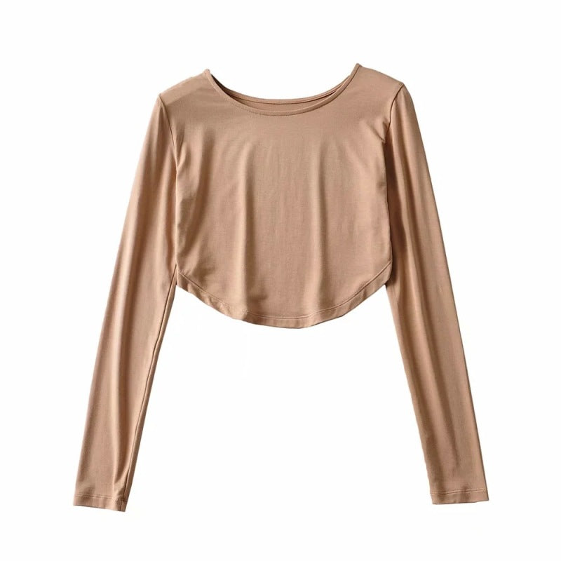 Camiseta corta informal con dobladillo arqueado y abertura para mujer