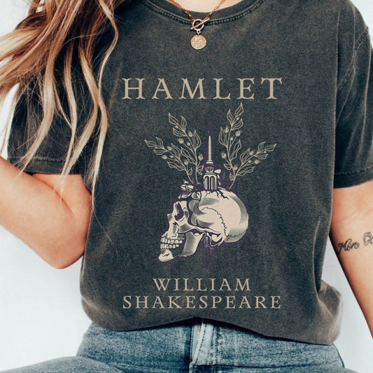 Camiseta holgada informal de manga corta con estampado de calavera y letras para mujer
