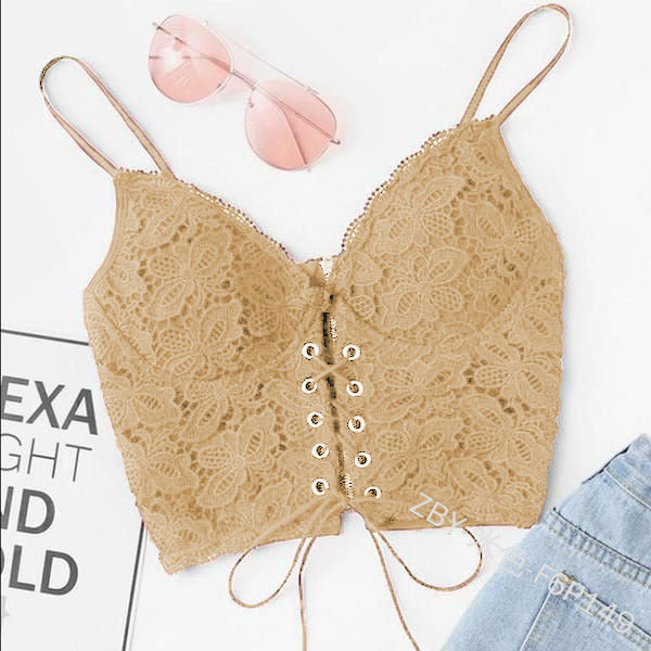 Women Edgy Casual Sleeveless Solid Color Lace Crop Camisole Bra