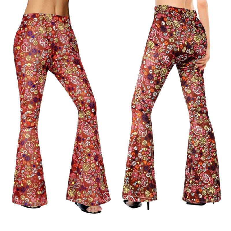 Women Fashion Casual Leopard Floral Printed Wide Leg Pants With Headband