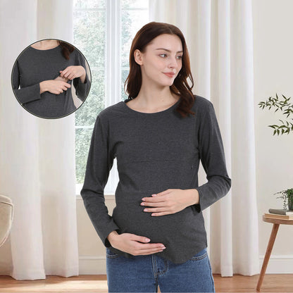 Camiseta informal de algodón de manga larga con cremallera para mujer embarazada y lactante