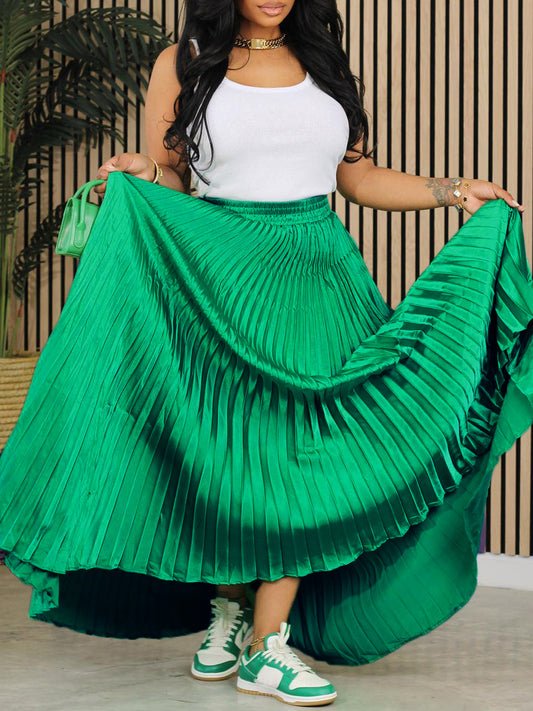 Falda plisada de cintura alta de color sólido informal de moda para mujer