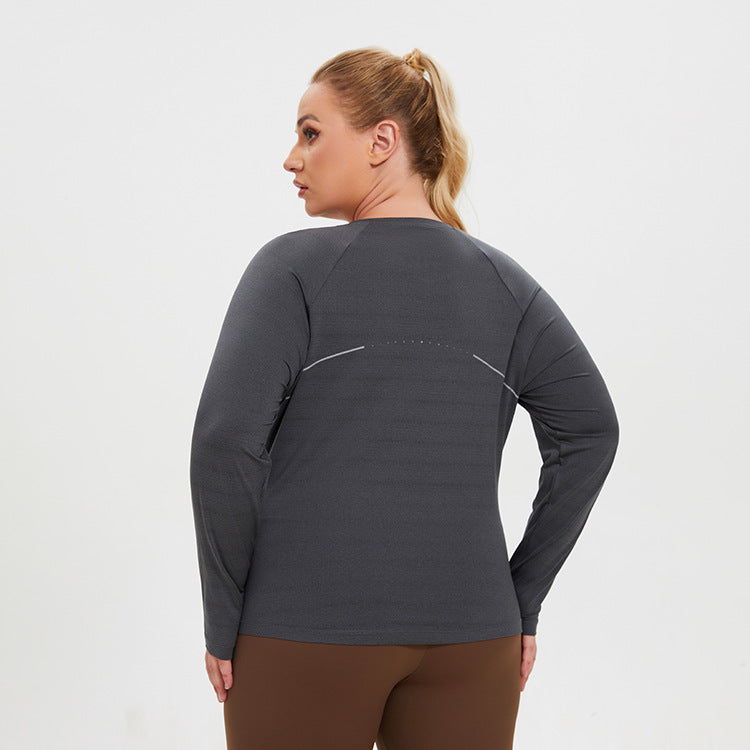 Top deportivo de yoga de manga larga, transpirable, transpirable y de talla grande para mujer