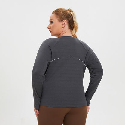 Top deportivo de yoga de manga larga, transpirable, transpirable y de talla grande para mujer