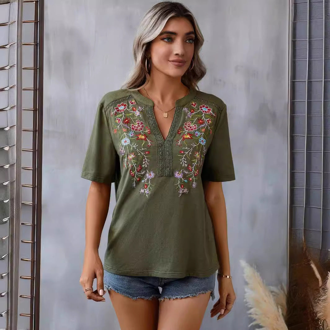 Blusas casuales con bordado de encaje para mujer