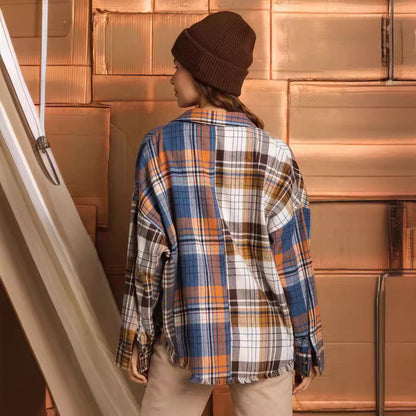 Camisa informal de manga larga a cuadros para mujer