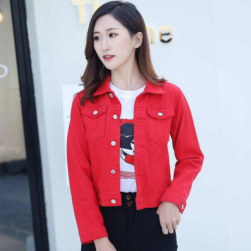 Chaqueta vaquera informal de manga larga de color liso para mujer