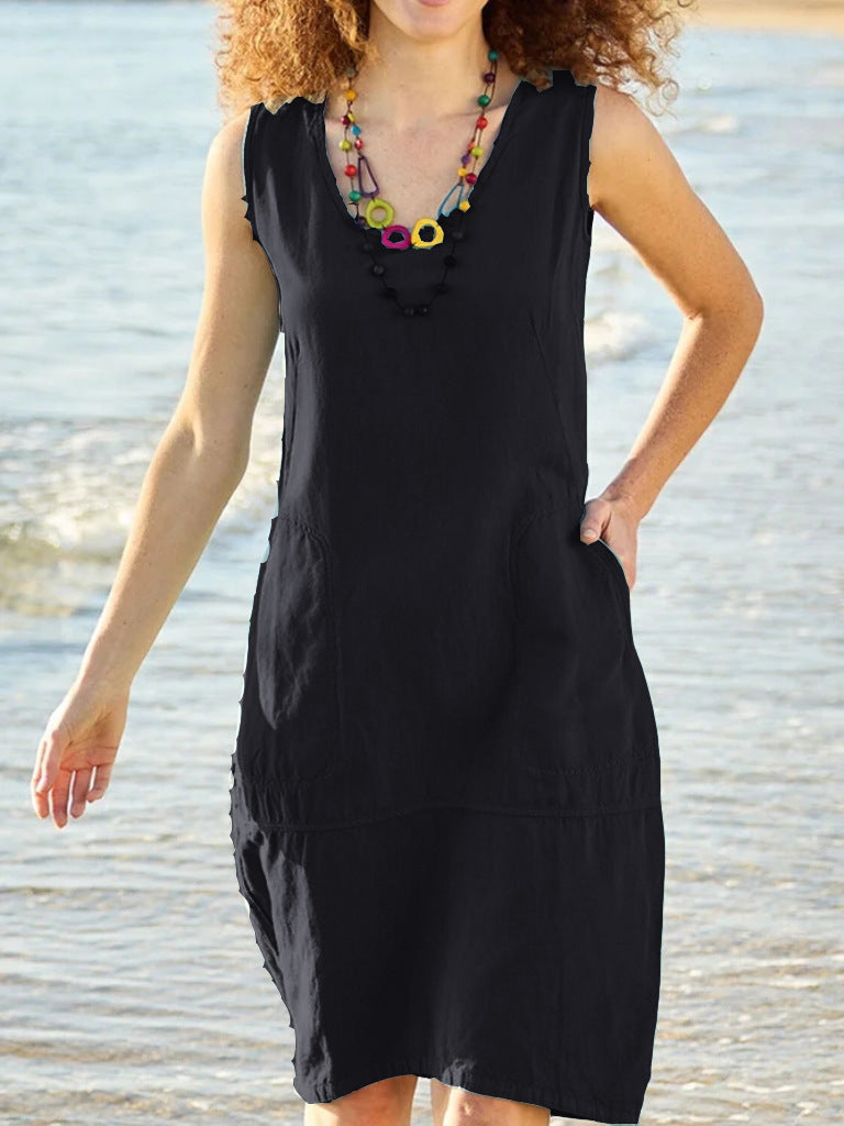 Vestido informal de verano sin mangas de color liso para mujer