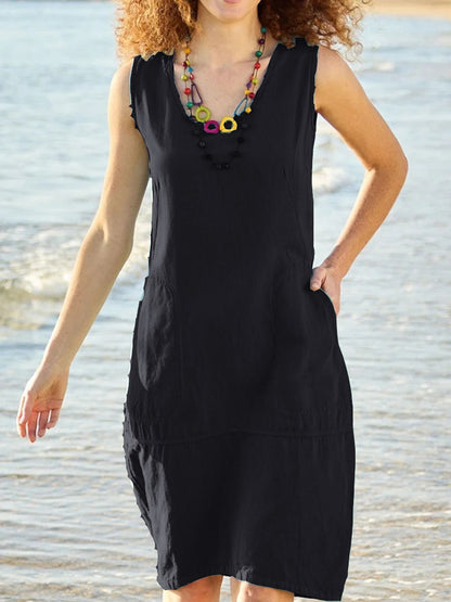 Vestido informal de verano sin mangas de color liso para mujer