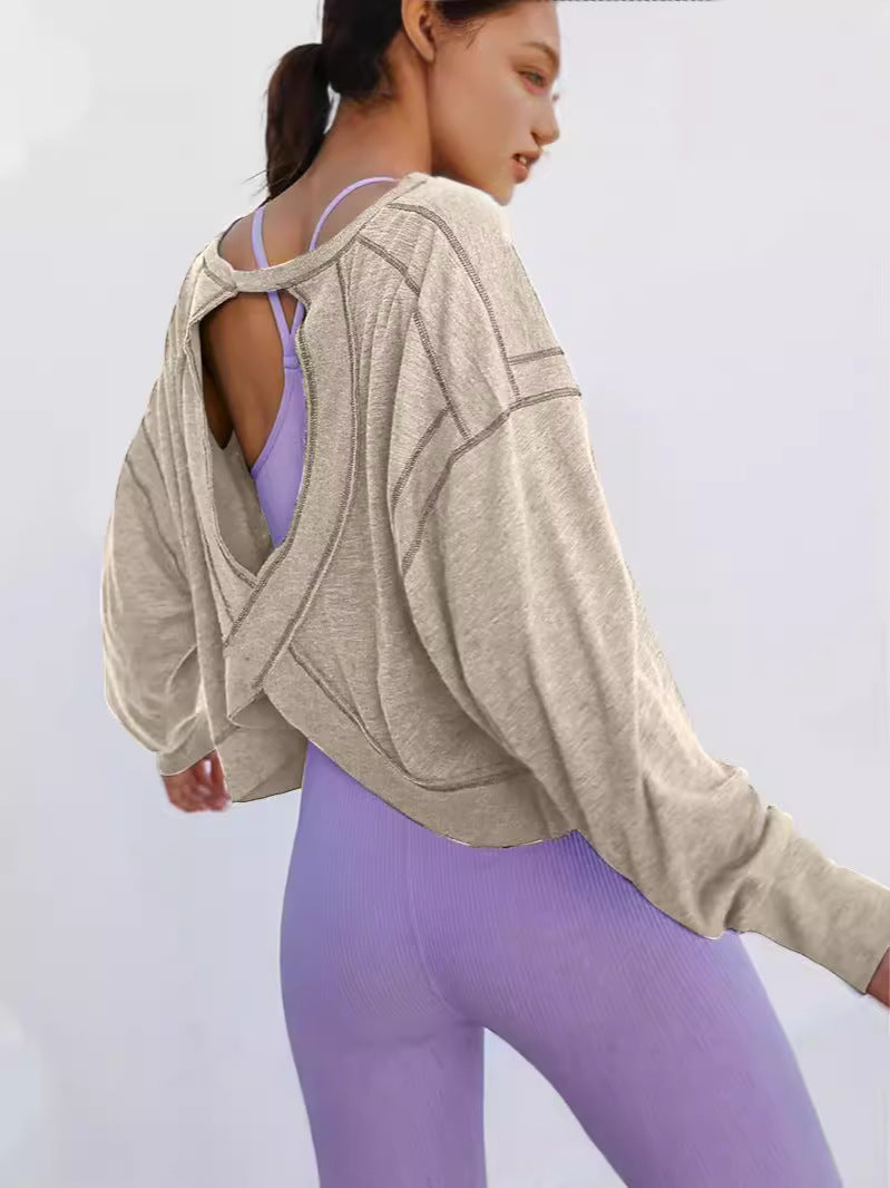 Sudadera informal holgada de color liso con espalda descubierta y aberturas para mujer