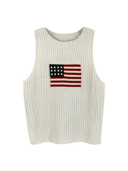 Women Fashion Casual American Independence Day Flag Knitwear Vest