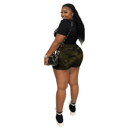 Women Fashion Casual Camouflage Pocket Shorts