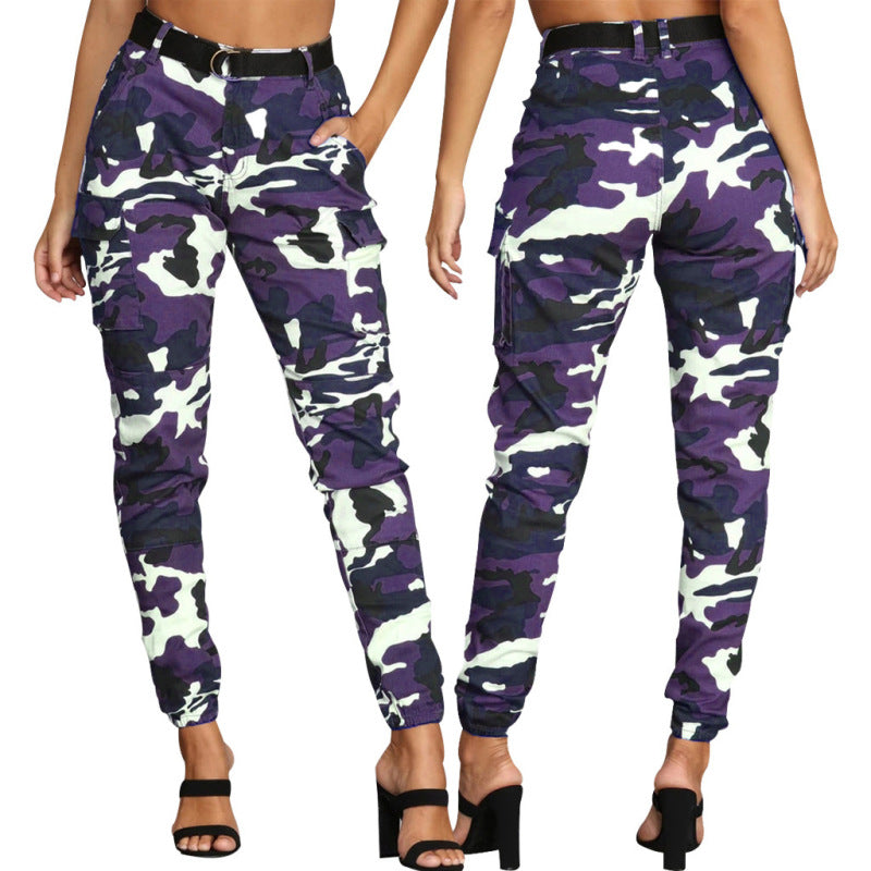 Women Casual Street Plus Size High-Waist Multi-Pocket Camouflage Cargo Pants