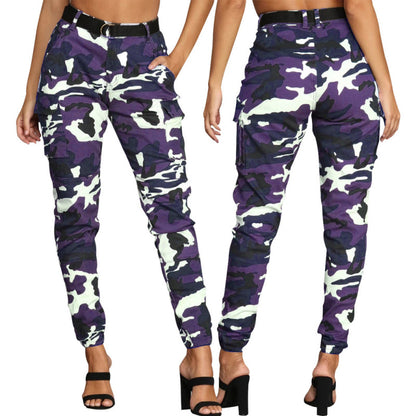 Women Casual Street Plus Size High-Waist Multi-Pocket Camouflage Cargo Pants