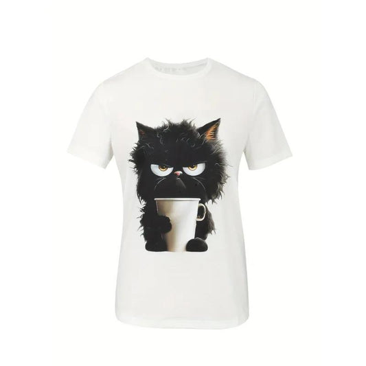 Women Casual Cute Cat Pattern Printed Short-Sleeved T-Shirt