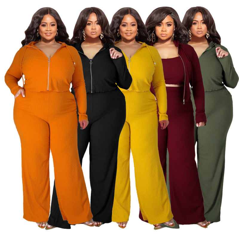 Conjunto de tres piezas formado por chaleco, chaqueta y pantalón, para mujer, informal, de color liso y talla grande