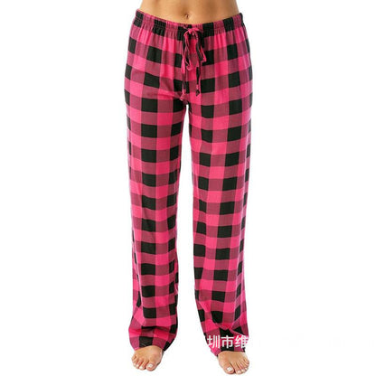 Women Fashion Casual Plaid Printing Wide Leg Loose Pants