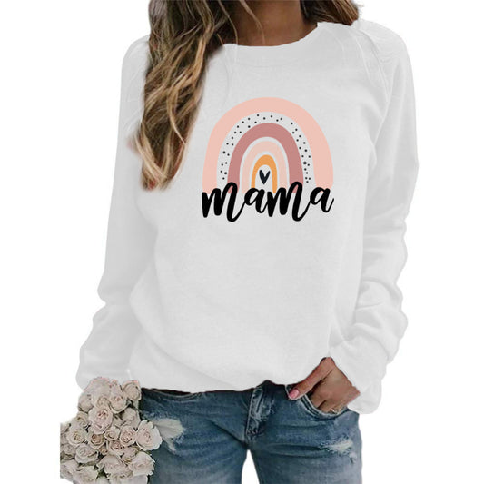 Sudadera holgada informal con estampado de letras arcoíris y cuello redondo de manga larga para mujer