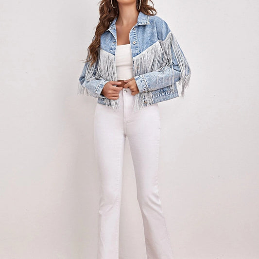 Chaqueta vaquera informal con borlas para mujer