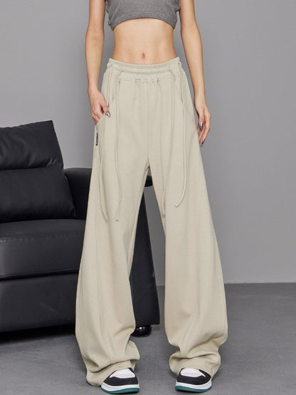 Women Loose Casual Sports Simple Drawstring Breathable Wide Leg Cargo Pants