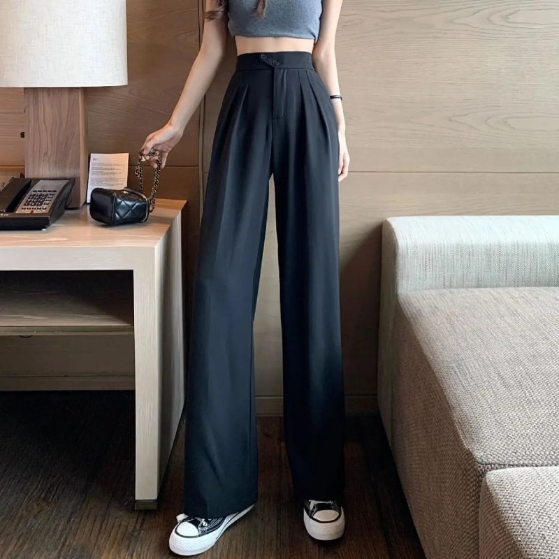 Pantalones casuales de cintura alta con pierna ancha y holgados para mujer