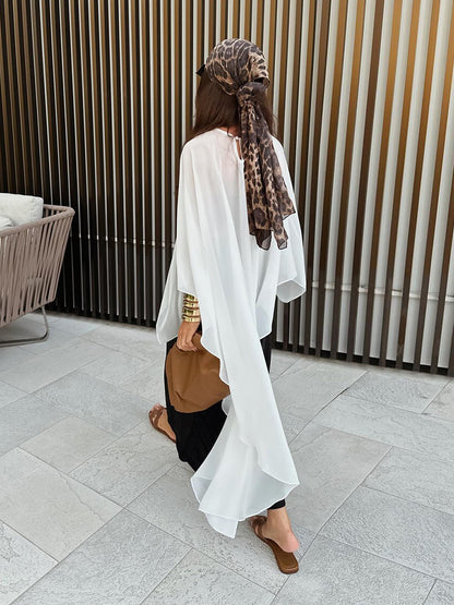 Blusa informal holgada de gasa de manga larga para mujer