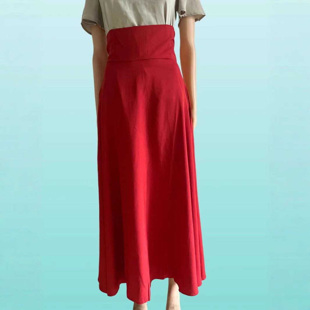 Women Casual Solid Color Loose Pleated High Waist Skirts