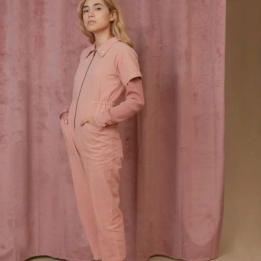 Summer Women Fashion Casual Solid Color Lapel Zipper Jumpsuit