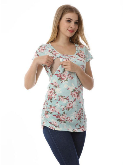 Summer Maternity Casual Fashion Leopard Printed Breastfeeding Top