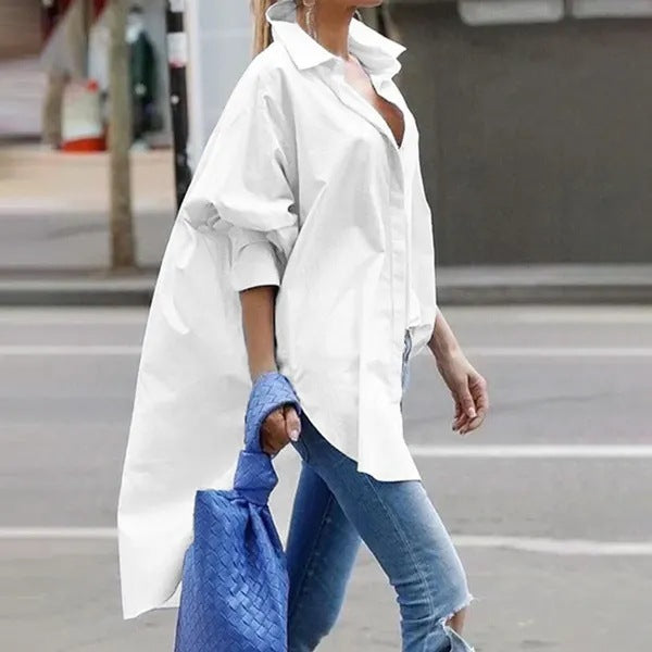 Women Office Fashion Casual Loose Long Sleeve Solid Shirt Blouse