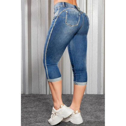 Pantalones vaqueros ajustados de mezclilla lavada de verano para mujer