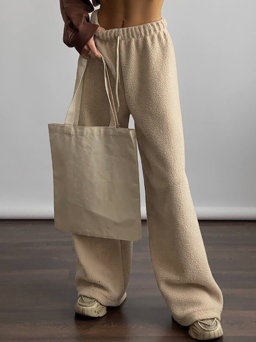 Autumn Winter Women Fashion Casual Lamb Wool Wide Leg Pants