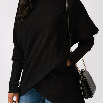 Sudadera con capucha de manga larga con dobladillo irregular y color liso informal para mujer